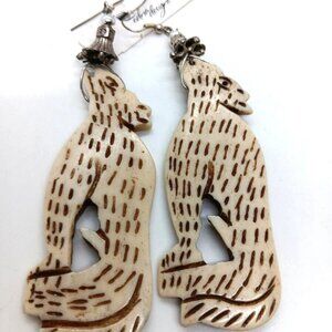 Coyote Howling Pierced Earrings Resign Edna Designs 3 1/2 Inch Southwest Charm